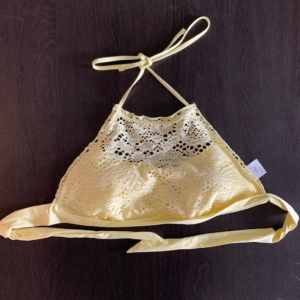 Target Light Yellow Halter Swim Lace Bikini Top